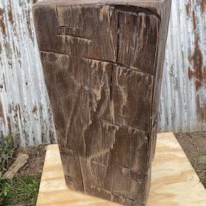Barn Beam Side Table, Antique Barnwood Pedestal, Distressed Rustic Decor, Reclaimed Plant Stand, Handhewn, Elm, Natural, Free Shipping #125