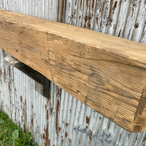 Distressed Reclaimed Barnwood Fireplace Mantel: Rustic Floating Shelf, #4743