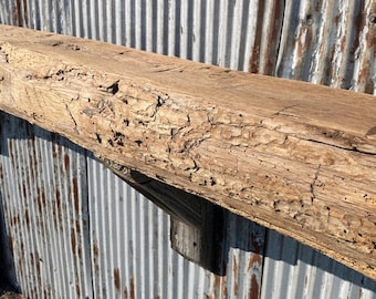 Distressed Fireplace Mantel, Reclaimed Barn Wood Beam, Rustic Floating Shelf, Rustic Mantel Beam, #5075