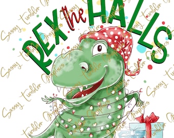 PNG Rex die Hallen Dinosaurier Weihnachten PNG, T-Rex Weihnachten, Sublimationsgrafik, Tumbler-Grafik