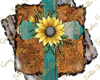 Rustic Cross with Sunflower PNG, Cross PNG, Religious PNG, Sublimation Graphics, Tumbler Graphics