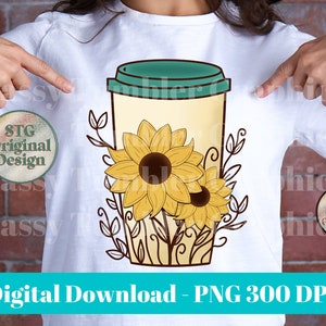 Sunflower Coffee PNG | Coffee Sublimation Graphics | Tumbler Graphics