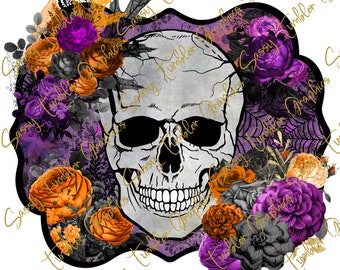 Floral Halloween Skull PNG, Halloween png, Halloween Skull png, Fall png,waterslide files,sublimation graphics,tumbler graphic