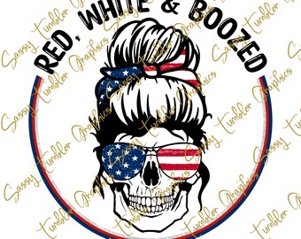 ORIGINAL DESIGNER PNG Red White and Boozed Skull png, 4th of July png, summer png, waterslide files, sublimation graphics, tumbler graphics