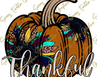Thankful Fall Leopard Sunflower Pumpkin PNG, fall digital download, waterslide files, sublimation graphics, tumbler graphics