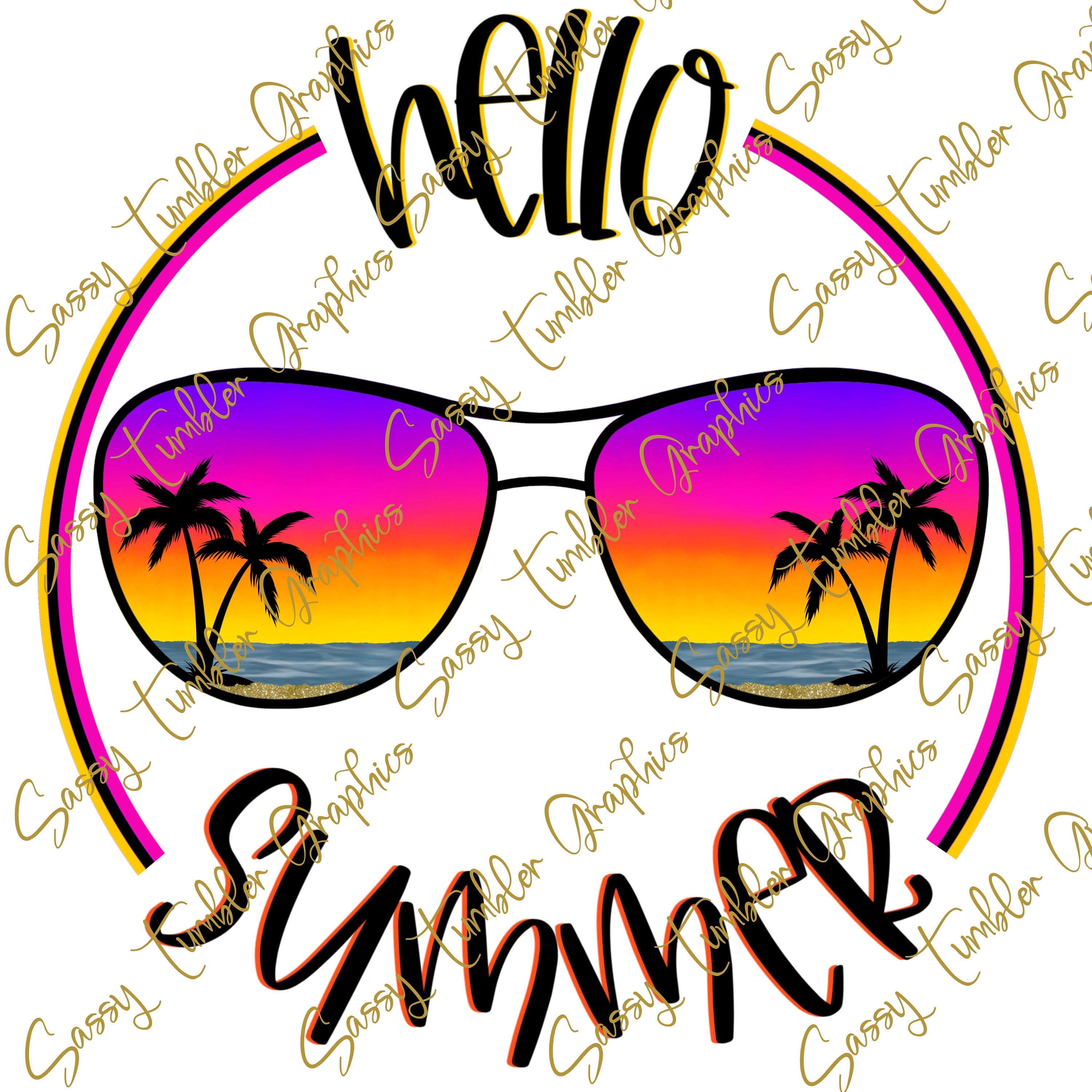 Hello Summer Sunglasses PNG Summer PNG Waterslide Digital - Etsy