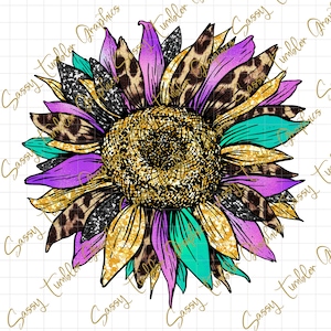 Colorful Leopard Sunflower PNG, waterslide digital graphics, sublimation graphics, PNG files, digital download