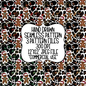 Hand Drawn Gingerbread Christmas Leopard Seamless Patterns, Digital Paper, Printable Scrapbook Paper, Digital Download