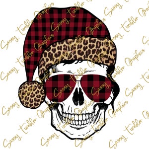 PNG Christmas Skull, Leopard and Plaid Christmas Skull, Santa Hat Skull, Christmas Skull PNG, Sublimation Graphics, Tumbler Graphics
