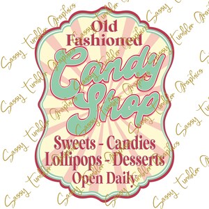 ORIGINAL DESIGNER Old Fashioned Candy Shop PNG, Candy Label png, Sublimation Grafik, Becher Grafik