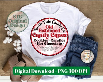 Old Fashioned Candy Canes Label Christmas PNG | Sublimation Design