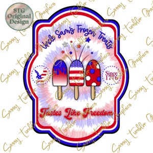 Uncle Sam's Frozen Treats Label PNG, Drink Label png, Memorial Day, 4th of July Label, Sublimation Graphics, tumbler Graphic