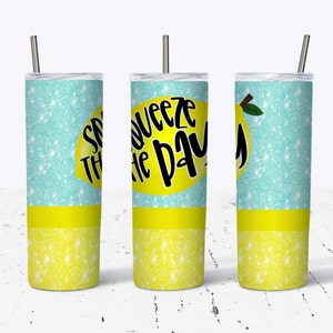 20oz Skinny Straight Tumbler Wrap PNG, Squeeze The Day Lemon PNG, Sublimation Becher, Becher Grafik Bild 1