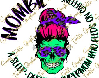 Neon Leopard Mombie Definition Skull PNG, Mom skull, waterslide files, sublimation graphics, tumbler graphics