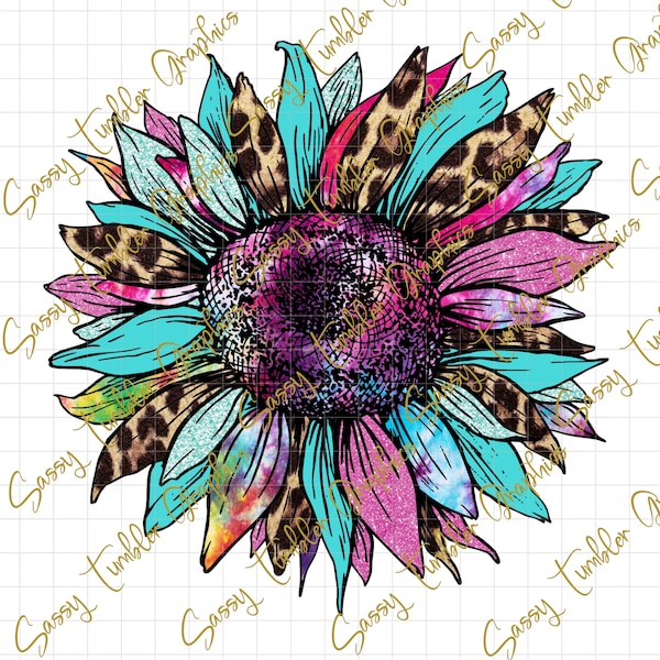 Tie Dye Leopard Sunflower PNG, waterslide digital graphics, sublimation graphics, PNG files, digital download