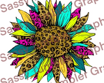 Colorful Leopard Sunflower PNG, waterslide digital graphics, sublimation graphics, PNG files, Digital Download