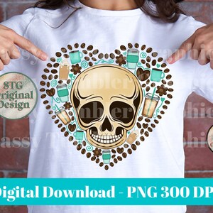 Coffee Heart Skull PNG | Love Coffee Sublimation Graphics | Tumbler Graphics