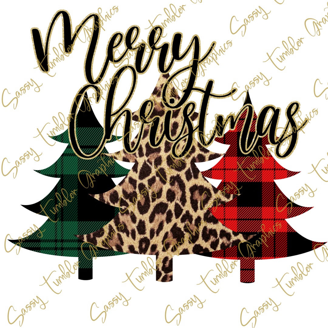 Merry Christmas PNG, Buffalo Plaid Christmas Trees, Waterslide Files