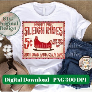 North Pole Sleigh Rides Sign Christmas Sublimation PNG | Sublimation Design