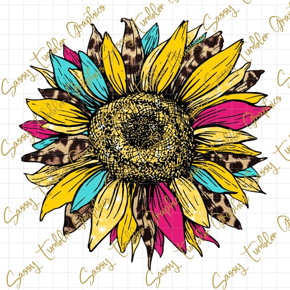 Colorful Leopard Sunflower PNG, waterslide digital graphics, sublimation graphics, PNG files, digital download