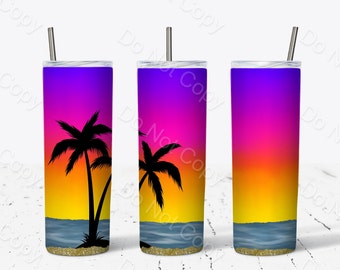 20oz Skinny Straight Tumbler Wrap PNG, Sunset Beach Tumbler Wrap PNG, Sublimation Tumbler, Tumbler Graphics