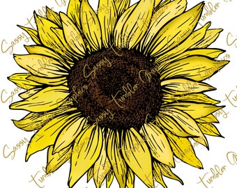 Yellow Sunflower PNG, waterslide digital graphics, sublimation graphics, PNG files, digital download