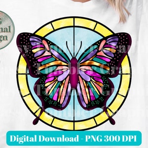 Stained Glass Butterfly PNG | Hand Drawn Stained Glass PNG | Sublimation Graphics | Tumbler Graphic