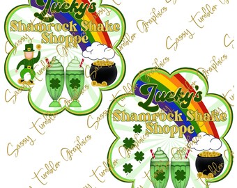 ORIGINAL DESIGNER Luckys Shamrock Shake Shoppe PNG, St Patrick’s Day png, Milkshake Label, Sublimation Graphics, tumbler Graphic