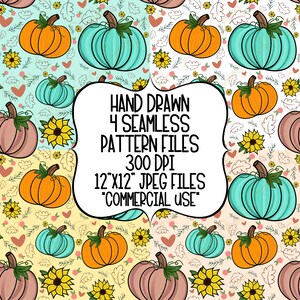 Hand Drawn Fall Seamless Patterns, Digital Paper, Printable Scrapbook Paper, Digital Download
