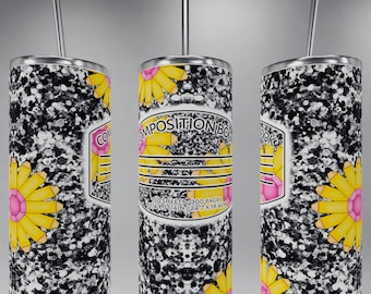 Composition Notebook Pencil Flower Wrap PNG, 20oz Skinny Straight Tumbler Wrap PNG, PNG Tumbler Wrap, Sublimation Tumbler design