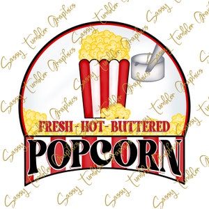 ORIGINAL DESIGNER Handgezeichnete Hot Fresh Buttered Popcorn Label PNG, Label png, Sublimation Grafik, Becher Grafik