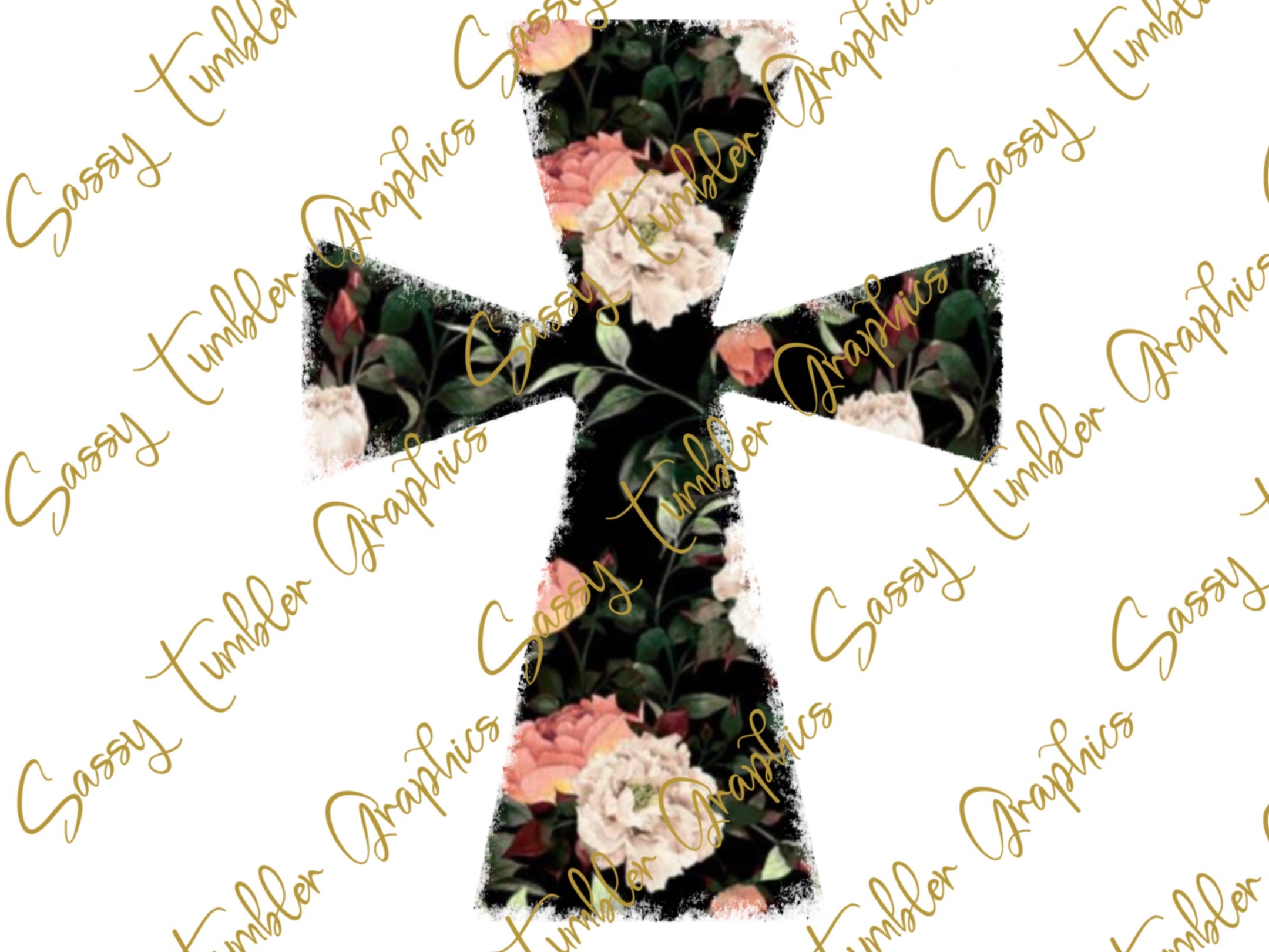 Floral Cross PNG Print and cut image waterslide graphic | Etsy