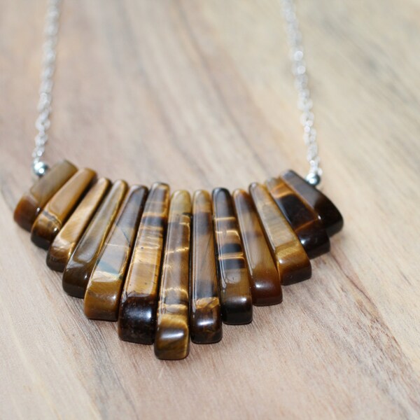 Tigers eye necklace. ART DECO necklace. Silver Necklace. Stone necklace. Fall necklace. Protective jewelry, Free shipping