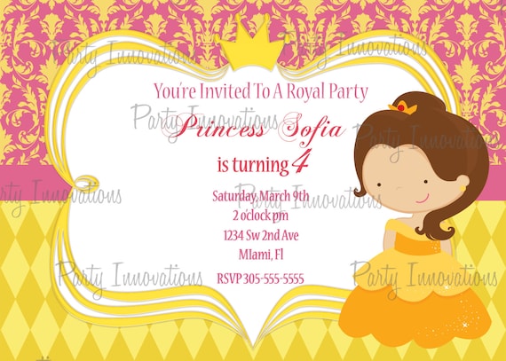 Items similar to Printable Princess Belle Birthday Party Invitation on Etsy