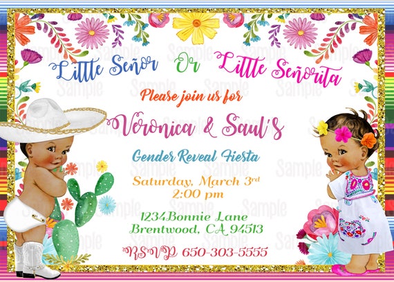 printable mexican theme gender reveal invitation by party