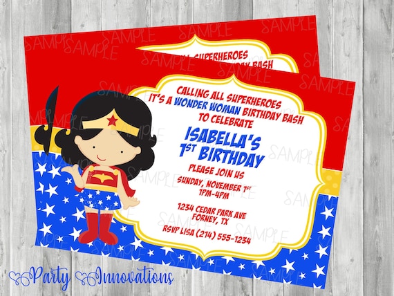 Printable Wonder Woman Birthday Party Invitation Il_570xn