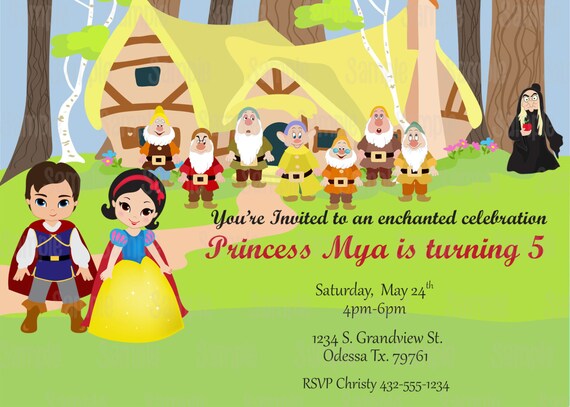 Snow White Inspired Printable Birthday Party Invitation Il_570xn