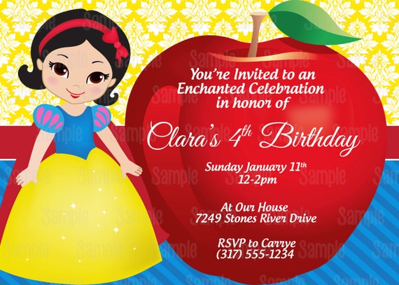 Printable Snow White Birthday Party Invitation By Party Innovations