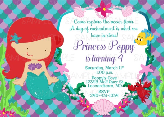Printable Princess Ariel Little Mermaid Birthday Party Etsy