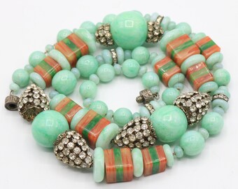 Art Deco Louis Rousselet Green Glass Galalith Beads Necklace FRANCE