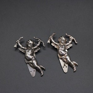 Vintage 1930s 1940s hand cast sterling silver Keim London cupid or cherub novelty dress clip pair 34.15g image 1