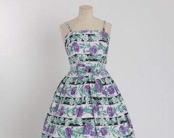 Vintage 50er Jahre Original Blumen Print Kleid aus Baumwolle von Melbray UK 6 US 2 XS