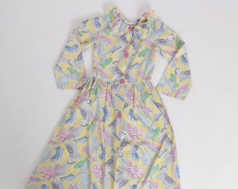 Vintage 1950s original novelty glove print cotton dress XXS teen