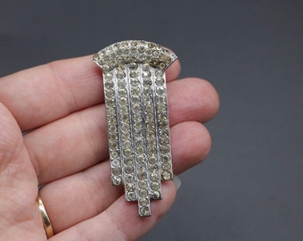 Vintage 1930s 1940s art deco sparkling rhinestone dress clip Czech Bohemian