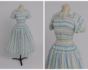 Vintage 1940s original Horrockses Fashions 1948 Alastair Morton novelty print cotton dress UK 10 12 US 6 8 S