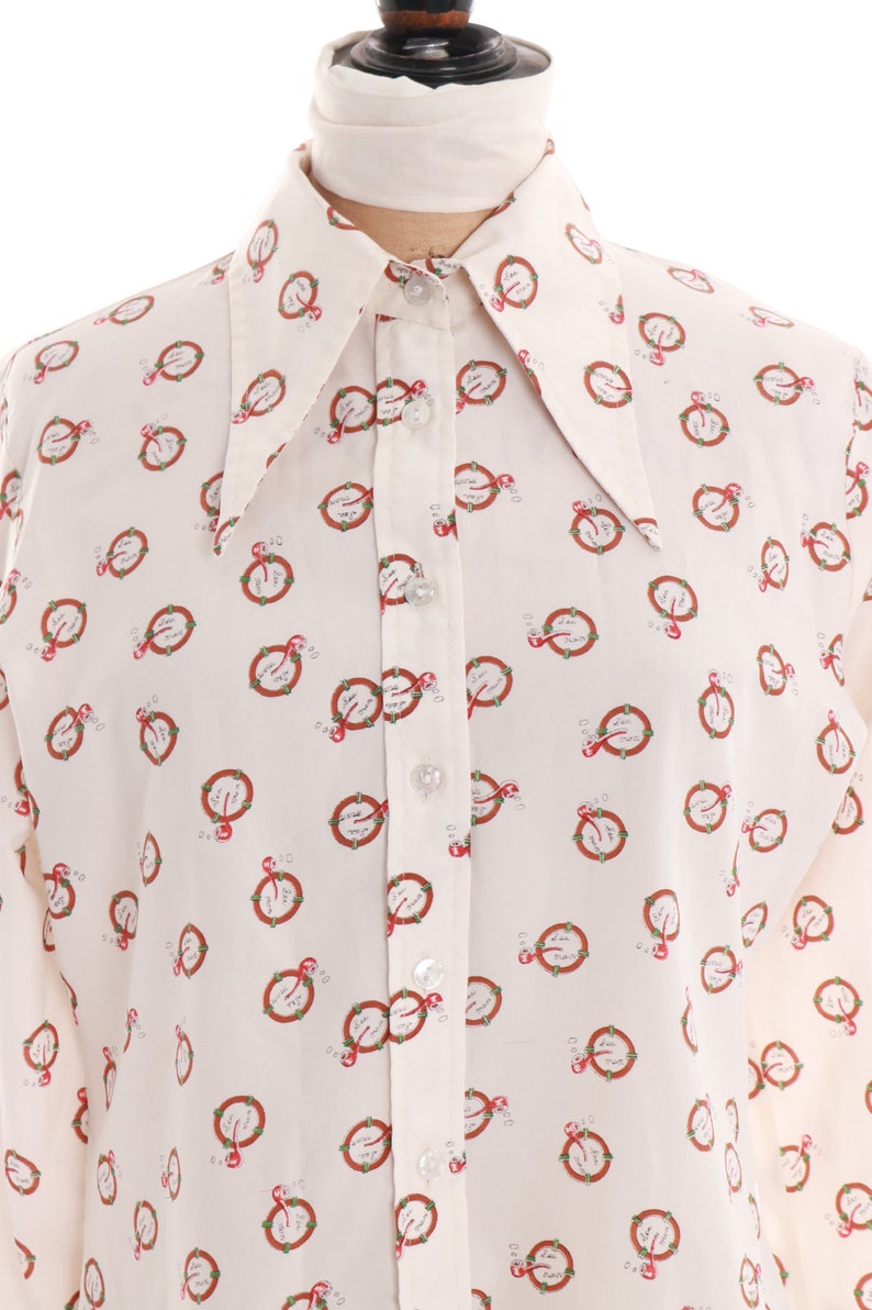 Vintage original 1970s 70s novelty Seaman print short or blouse with structured cuffs Sz 36 XS S