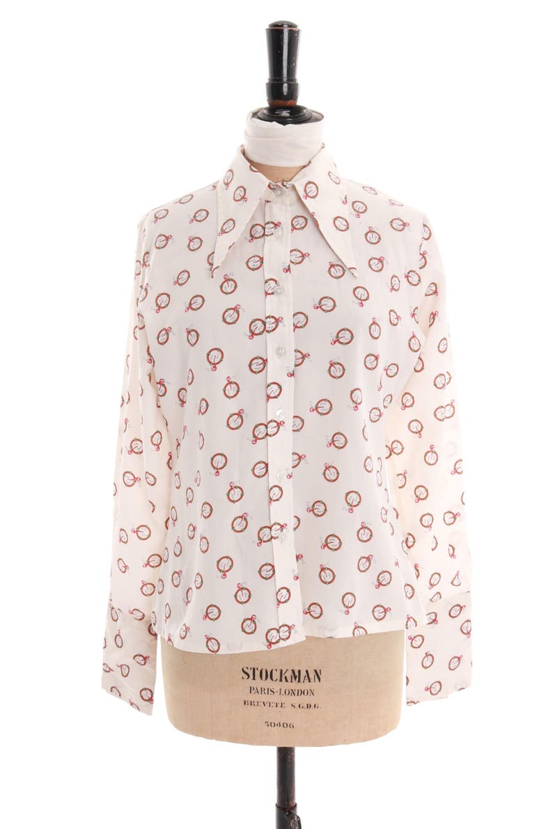 Vintage original 1970s 70s novelty Seaman print short or blouse with structured cuffs Sz 36 XS S