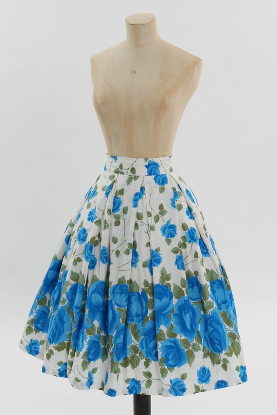 Vintage 1950s original blue and green floral rose… - image 9