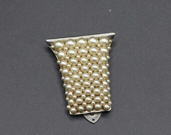 Vintage c 1930s czech faux pearl stitched dress clip high end quality