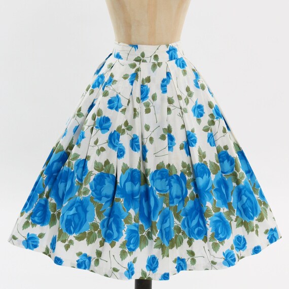 Vintage 1950s original blue and green floral rose… - image 7